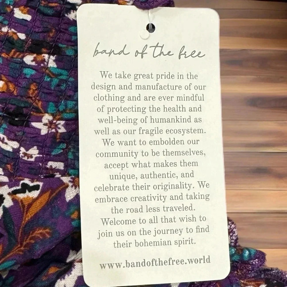 NWT BAND OF THE FREE Cropped Purple Floral Smocked Long Sleeve Blouse Sz XS - Picture 9 of 12